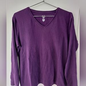 Falls Creek Purple Long Sleeve T-shirt 100% Cotton Size Large